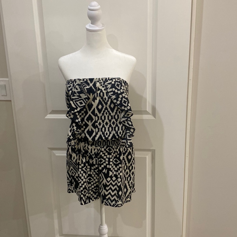 Black/ Beige Strapless Romper